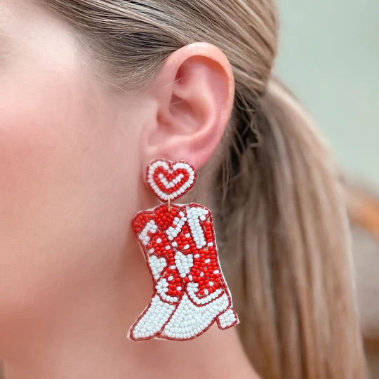 Valentine's Cowboy Boots Beaded Dangle Earrings