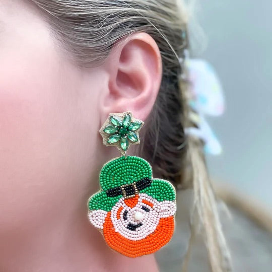 Lucky Leprechaun Beaded Dangle Earrings