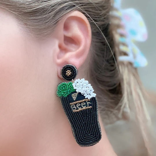 St. Paddy's Beer Beaded Dangle Earrings