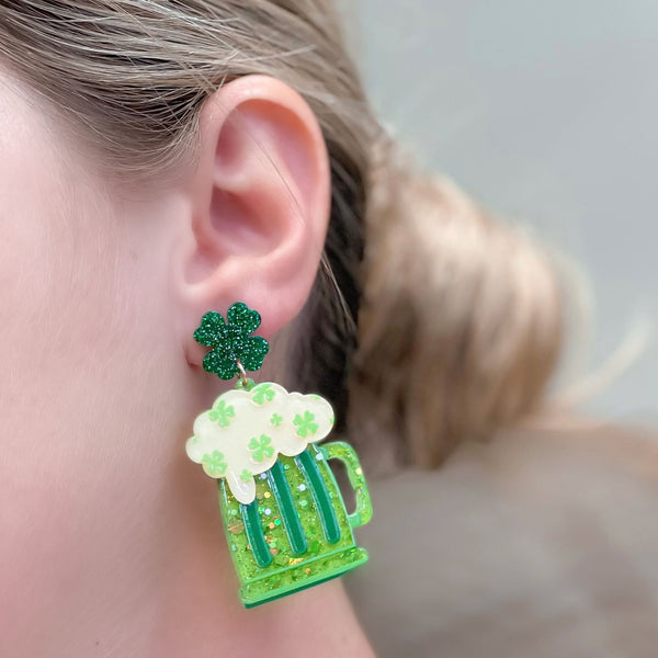 St. Patrick's Lucky Beer Dangle Earrings
