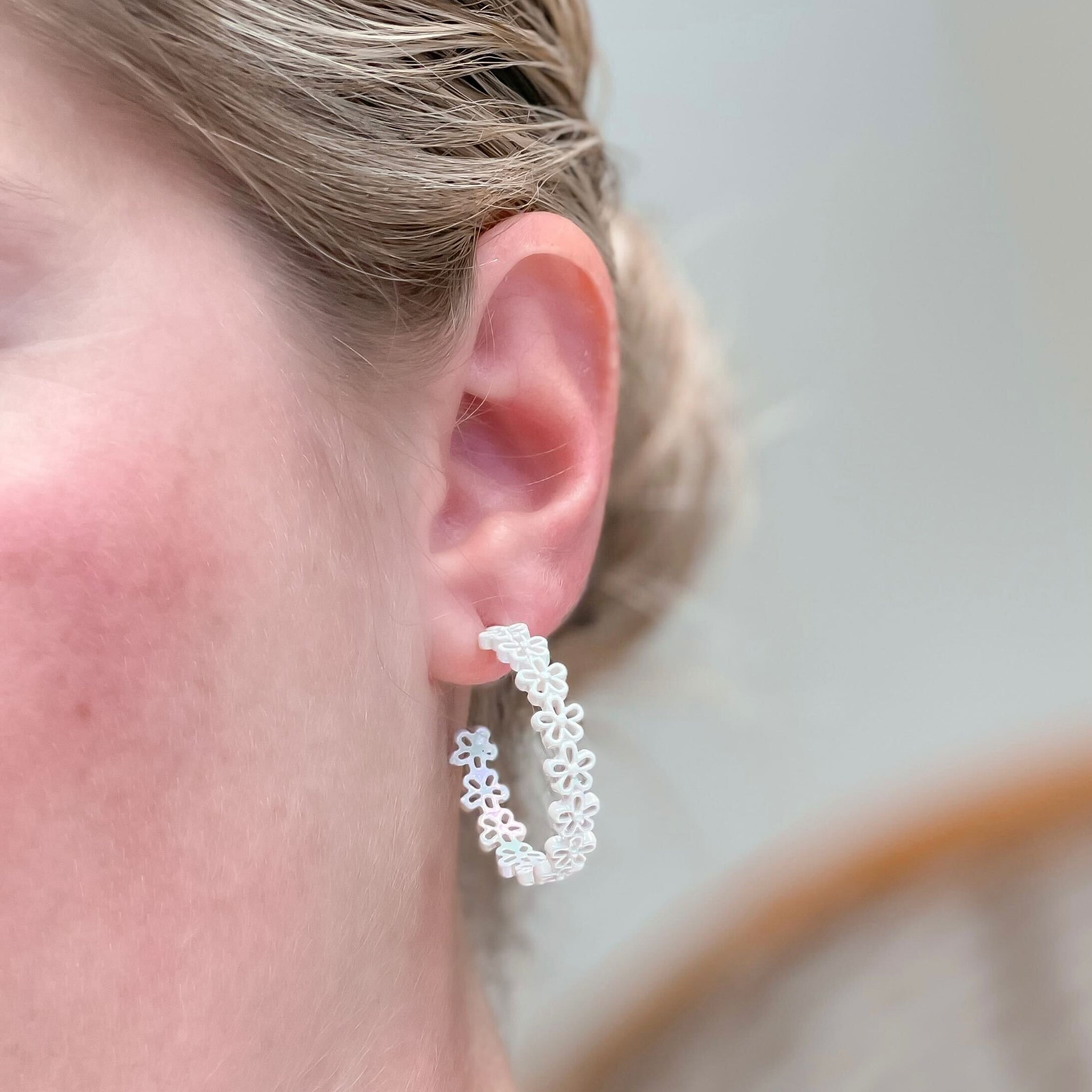 Textured Metal Flower Hoop Earrings