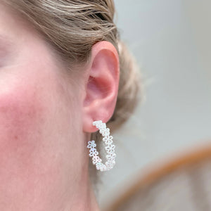 Textured Metal Flower Hoop Earrings