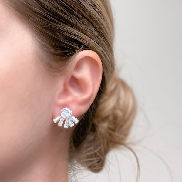 Rhinestone Half-Circle Ray Stud Earrings