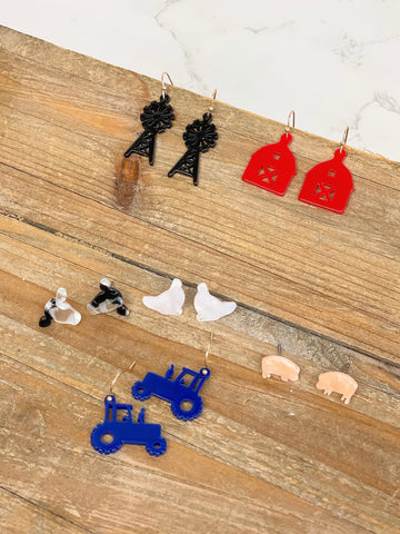 Farm Scene Acetate Stud Earring Set