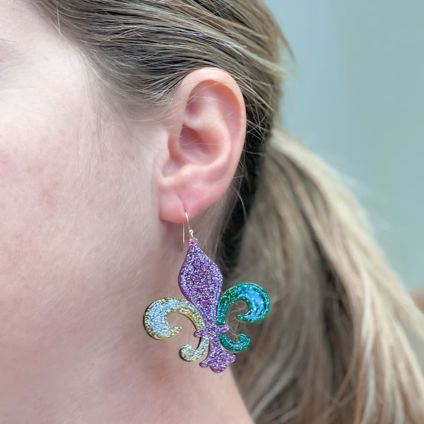 Shimmer Fleur De Lis Dangle Earrings