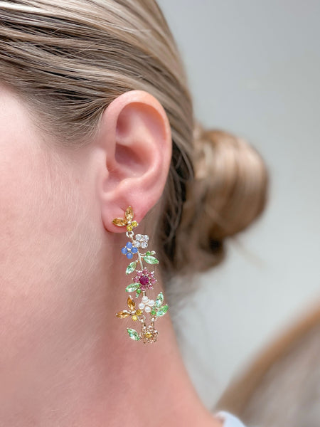 Floral Butterfly Rhinestone Drop Earrings