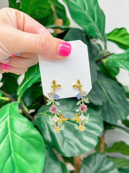 Floral Butterfly Rhinestone Drop Earrings