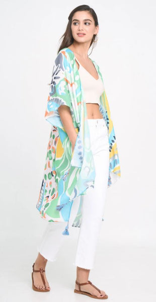 Tropical Floral Print Kimono - Mint