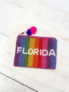 'Florida' Striped Beaded Zip Pouch