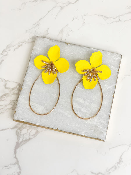 Oval Flower Statement Dangle Earrings