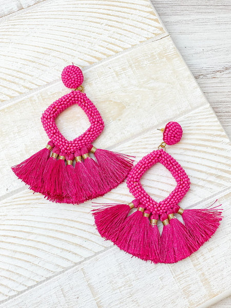 Seed Bead Fringe Dangle Earrings