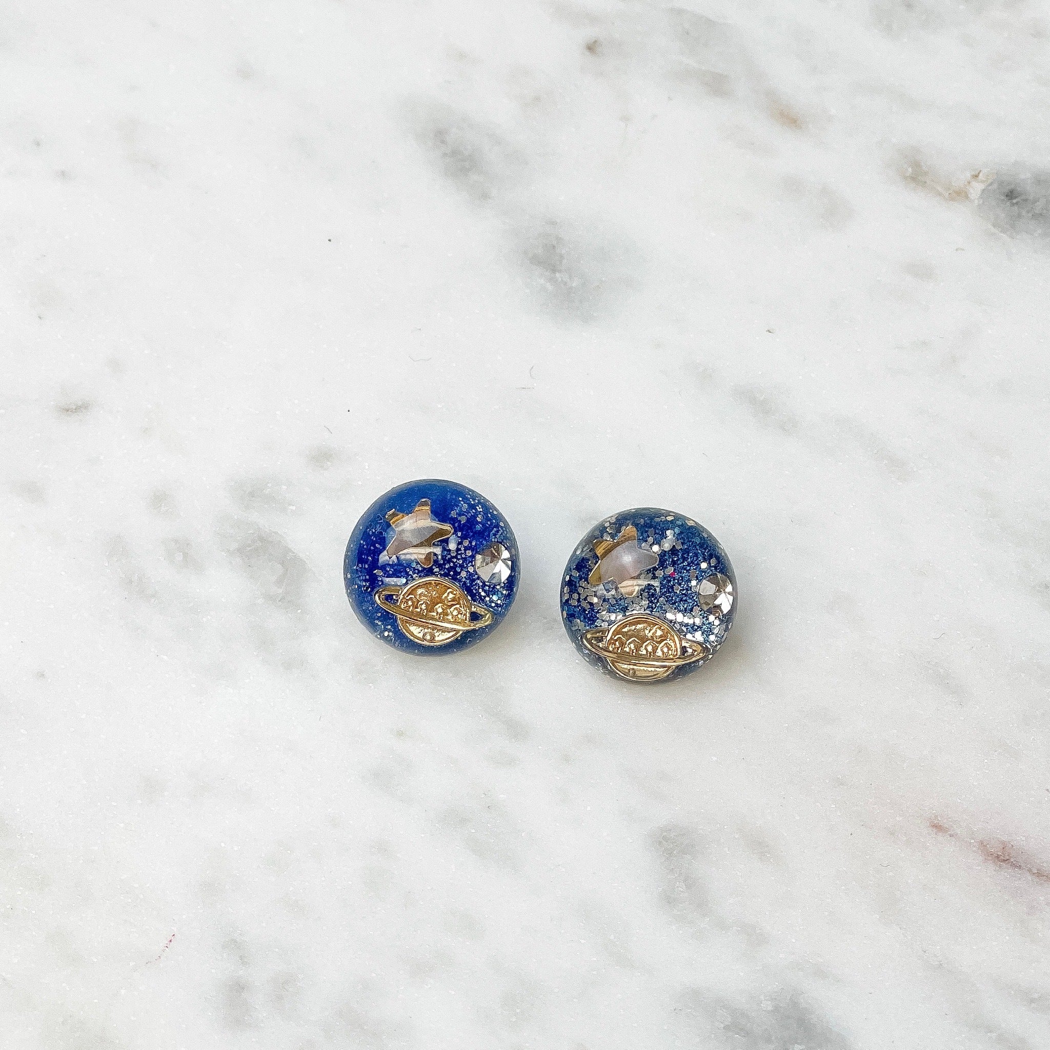 Galaxy Resin Stud Earrings - Blue