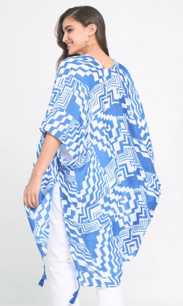Geometric Print Kimono - Blue