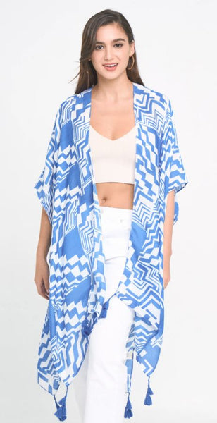 Geometric Print Kimono - Blue