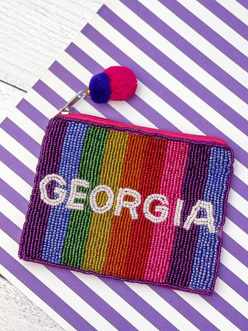 'Georgia' Striped Beaded Zip Pouch