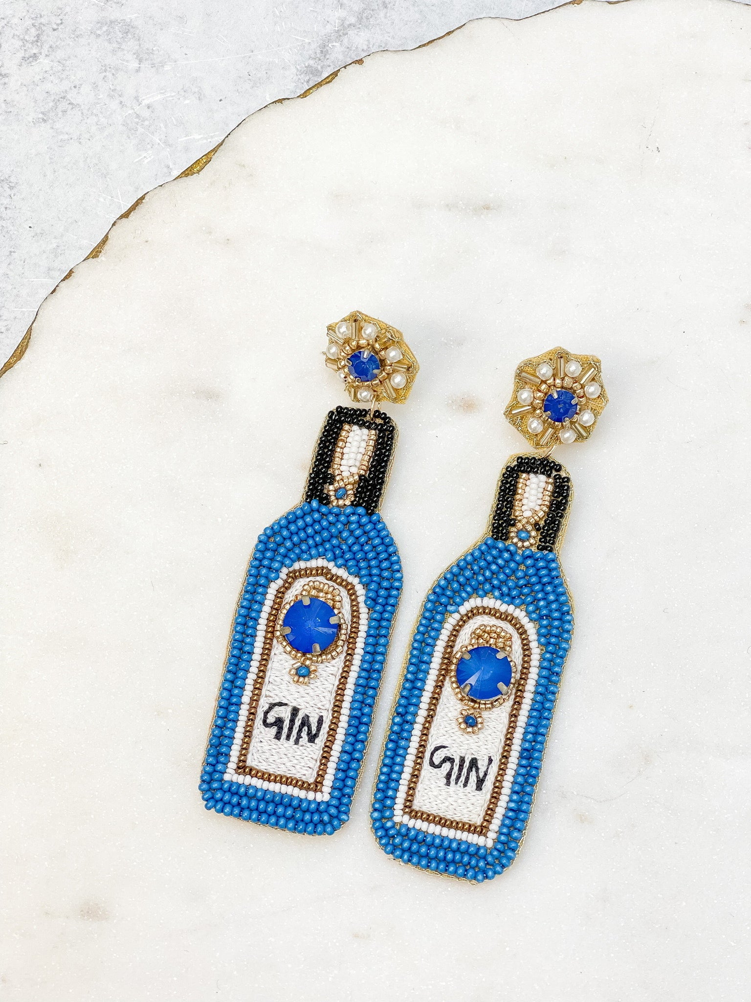 Gin Bottle Beaded Dangle Earrings