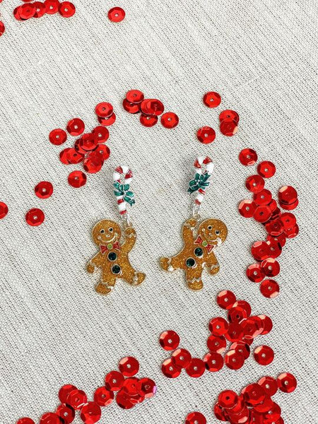 Enamel Glitter Gingerbread Dangle Earrings