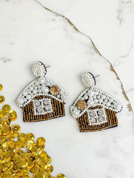Beaded Gingerbread House Statement Earrings