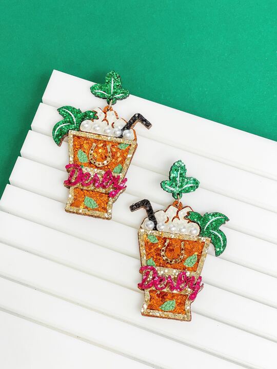 Glitter Derby Mint Julep Dangle Earrings