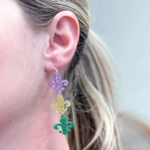 Shimmer Fleur De Lis Trio Dangle Earrings