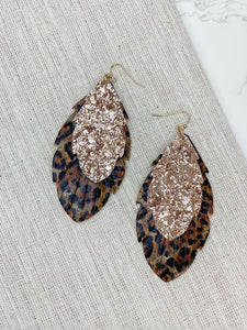 Glitter Leopard Feather Dangle Earrings