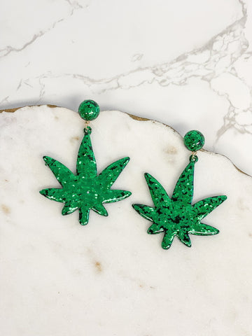 Cannabis Acrylic Glitter Dangle Earrings