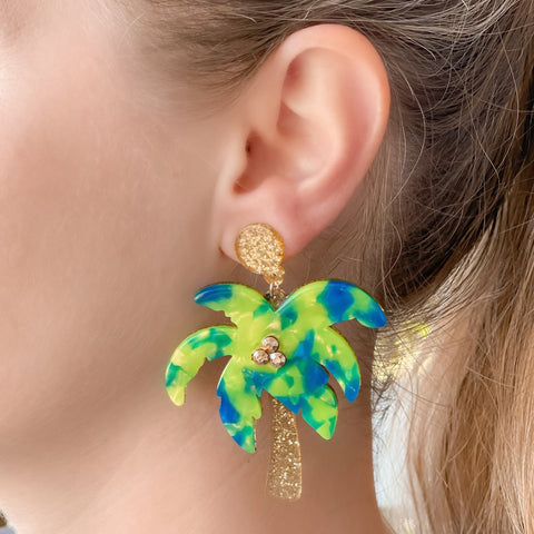 Glitter Palm Tree Dangle Earrings