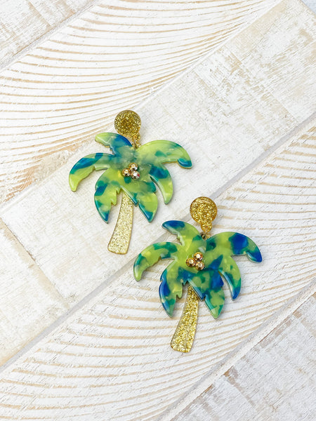 Glitter Palm Tree Dangle Earrings