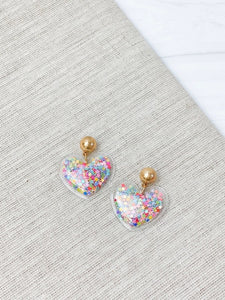 Glitter Shaker Heart Dangle Earrings
