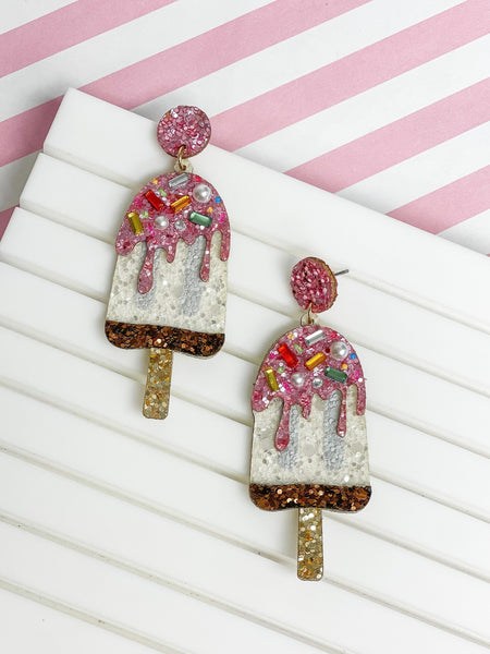 Glitter & Rhinestone Popsicle Dangle Earrings