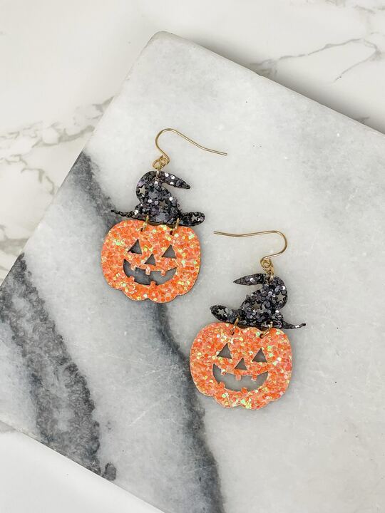 Glitter Jack-o'-lantern Drop Dangles