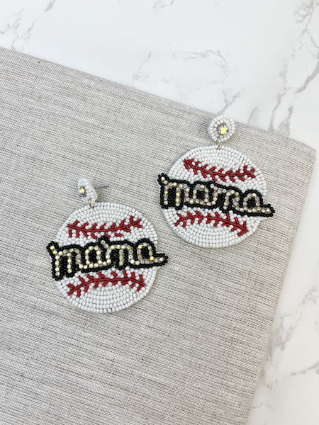Glitzy Baseball Mama Beaded Dangle Earrings