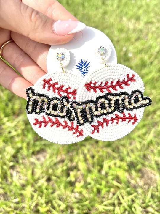 Glitzy Baseball Mama Beaded Dangle Earrings