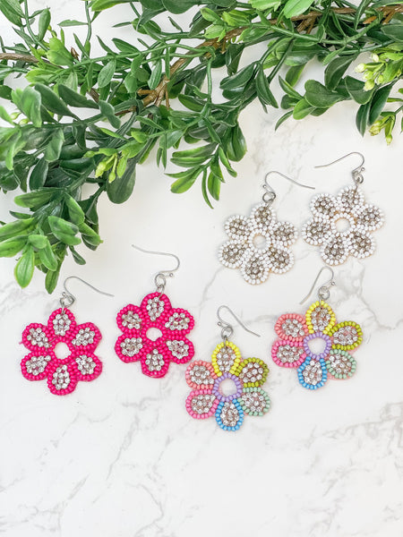 Glitzy Flower Beaded Dangle Earrings