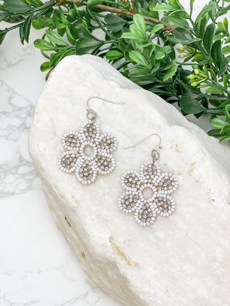 Glitzy Flower Beaded Dangle Earrings