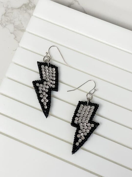 Glitzy Lightning Bolt Beaded Dangle Earrings