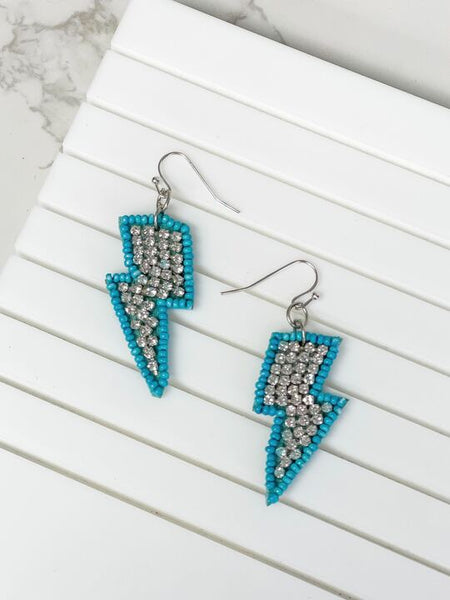 Glitzy Lightning Bolt Beaded Dangle Earrings