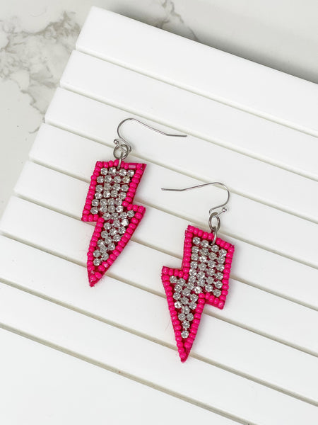 Glitzy Lightning Bolt Beaded Dangle Earrings