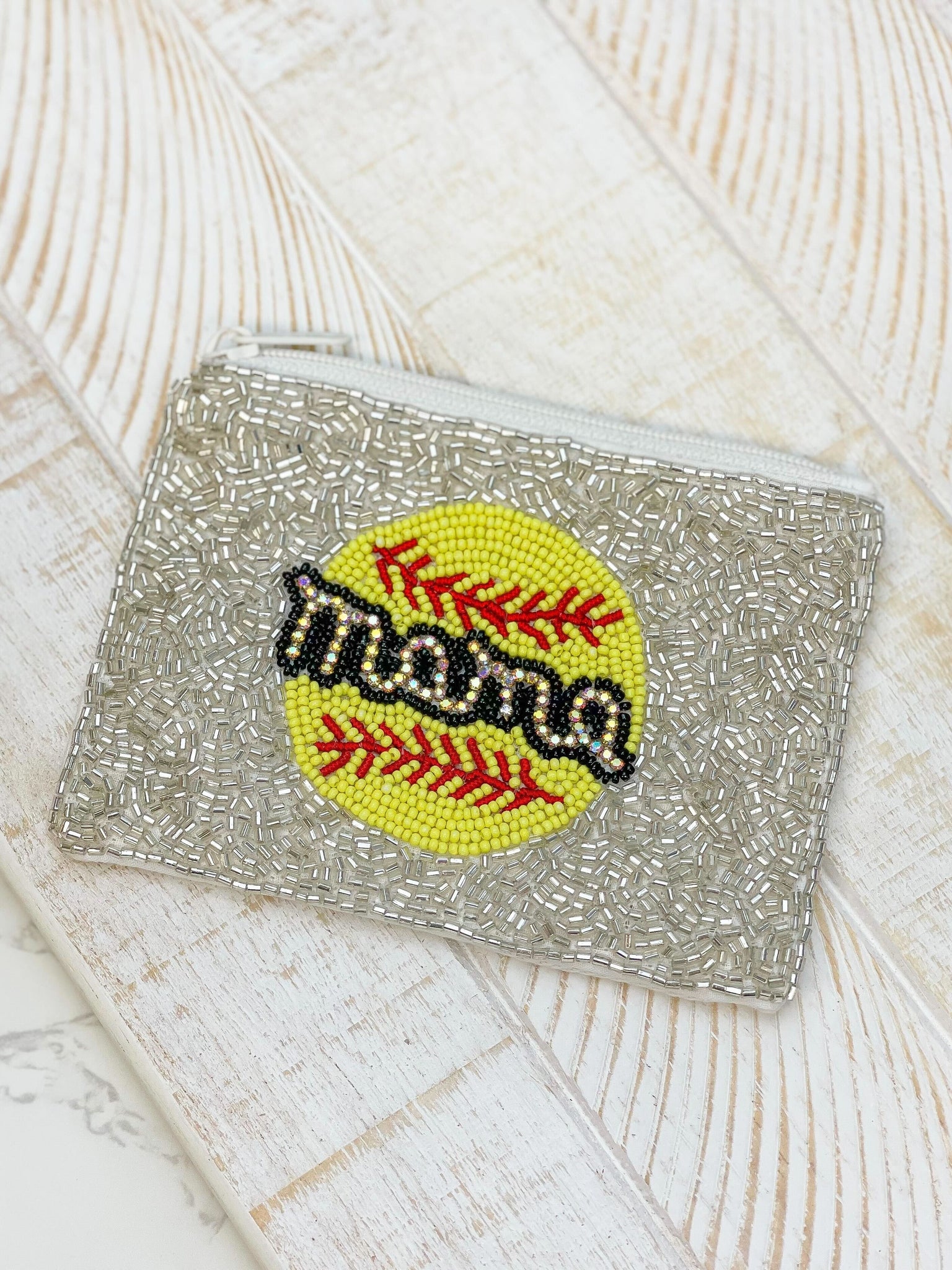 Glitzy 'Mama' Softball Beaded Zip Pouch