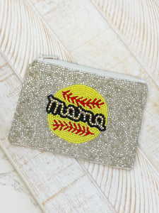 Glitzy 'Mama' Softball Beaded Zip Pouch