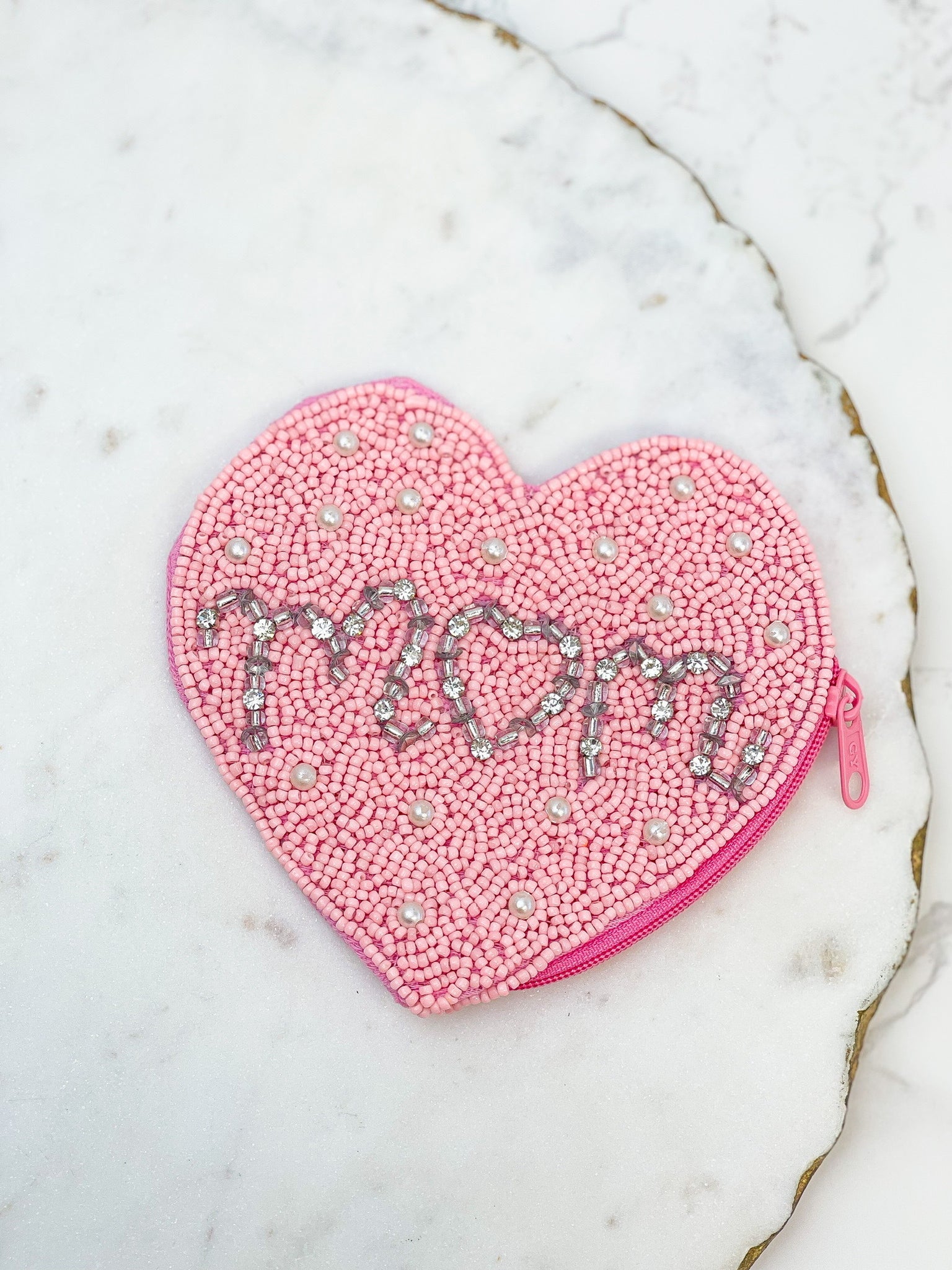 'Mom' Beaded Zip Pouches