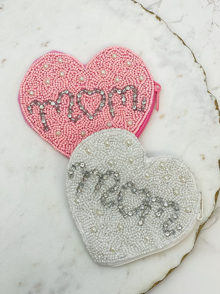 'Mom' Beaded Zip Pouches