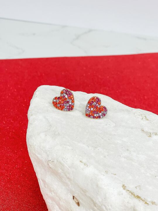 Glitzy Pave Heart Stud Earring