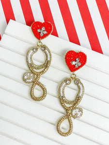 Glitzy Stethoscope Beaded Dangle Earrings