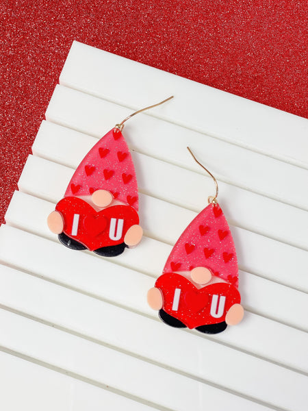 'I Heart You' Gnome Dangle Earrings