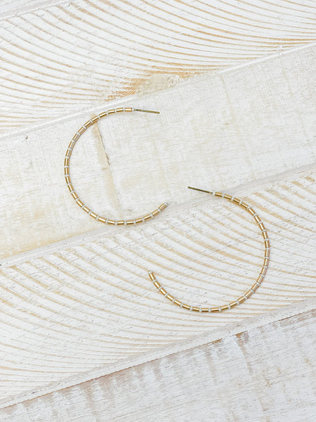 Gold Beaded Skinny Hoop Earrings