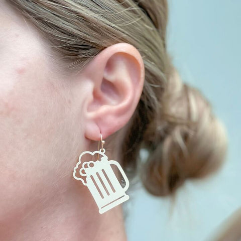Gold Beer Mug Dangle Earrings
