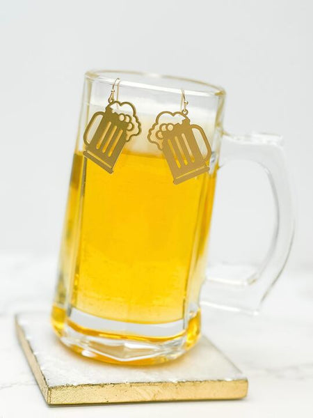 Gold Beer Mug Dangle Earrings