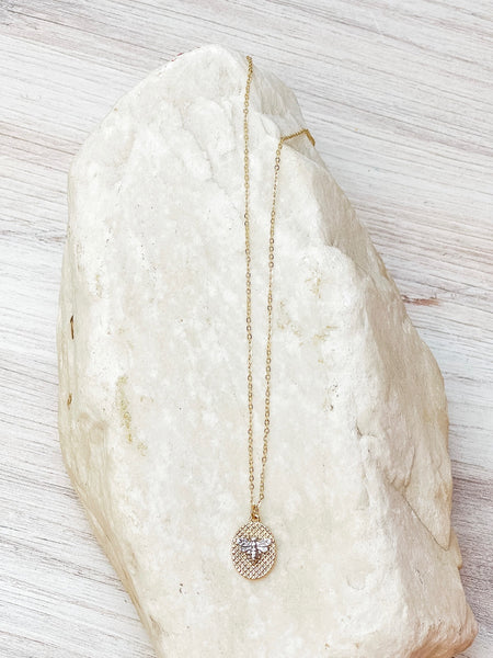 Oval Bee Pendant Necklaces