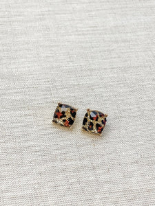 Gold Glitter Leopard Stud Earrings